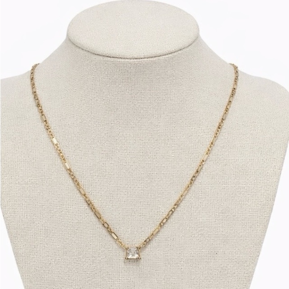 S&D Gold Tone Paperclip Chain Necklace w/Rectangle Cut Stone Adjustable 16–19”